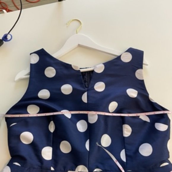 eShakti Custom Womens 8 Medium Navy Blue White Polka Dot Dress Sleeveless Lined - Picture 8 of 9